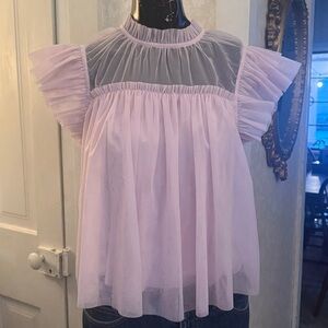 Joie Frilly Baby Pink Tulle Short Sleeve Ruffle Babydoll Blouse Sz Medium